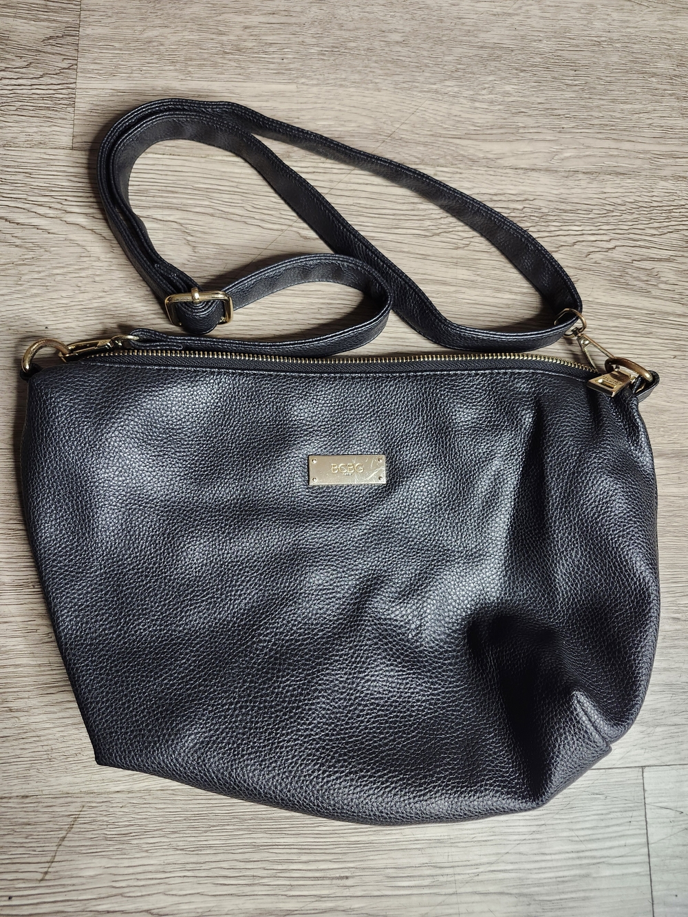 BCBG Black Pebbled Leather Crossbody with Gold Accents